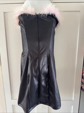 Playboy Bunny Faux-Leather Dress with Pink Feather Trim Halloween Costume